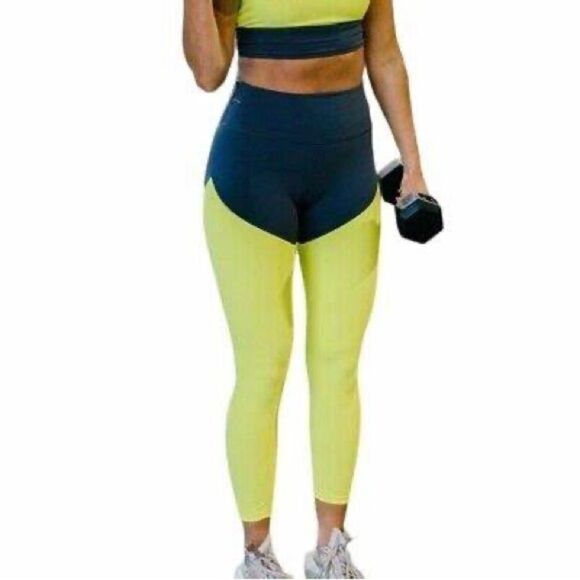 ZYIA Neon Yellow Parallel Luxe‎ High Rise 7/8 24” leggings Size 12 NWT - Picture 1 of 13